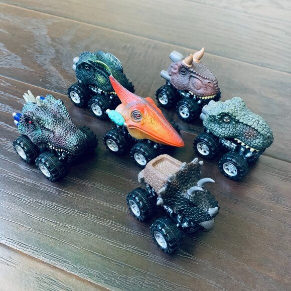 6-Pack Dino Dinosaur Pull Back Toy Trucks Cars Playset for Little Kids/Boys - Picture 1 of 9